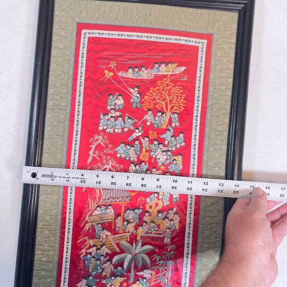 Vintage Chinese Silk Tapestry Embroidered Boats Kids Professionally Matted Frame - Picture 6 of 15